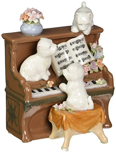 Cosmos 3 White Puppies Climbing Atop Brown Piano with Sheet Music Statue - Royal Gift