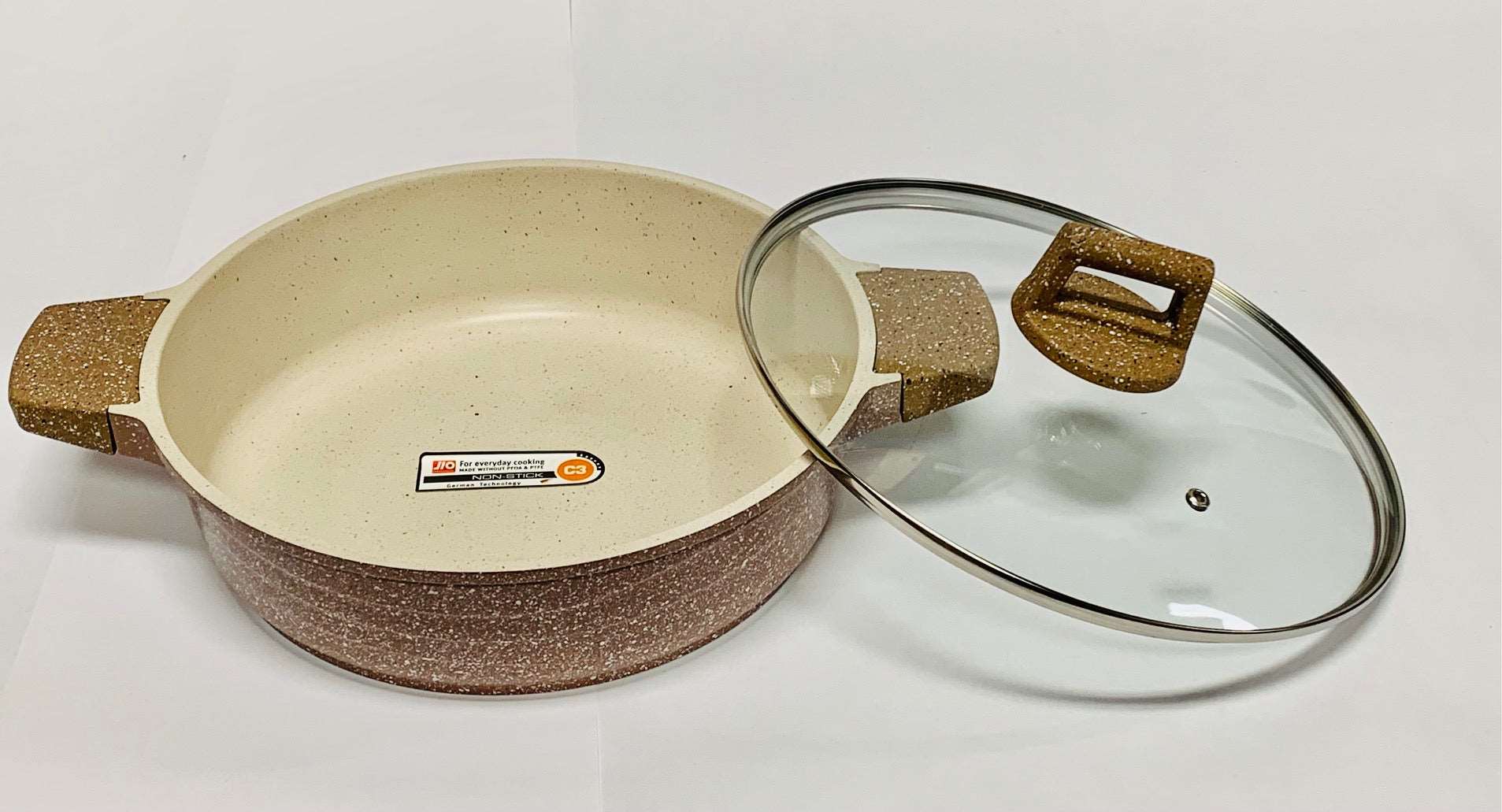 Granite Cookware 28cm Casserole Brown 100% Eco Friendly with Glass Cover - Royal Gift