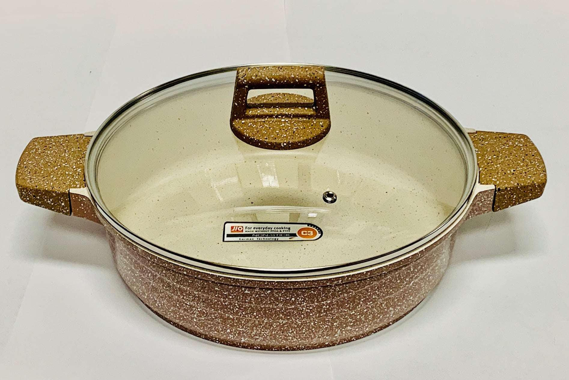 Granite Cookware 28cm Casserole Brown 100% Eco Friendly with Glass Cover - Royal Gift