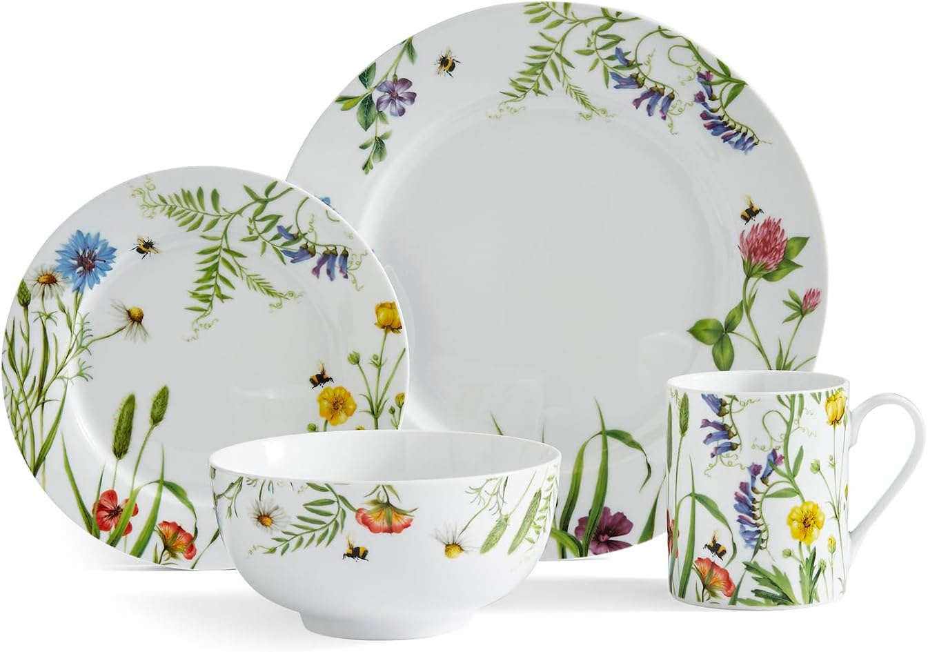 Bumble bee 16 piece dish set with floral design service for 4 made by Portmeirion Home