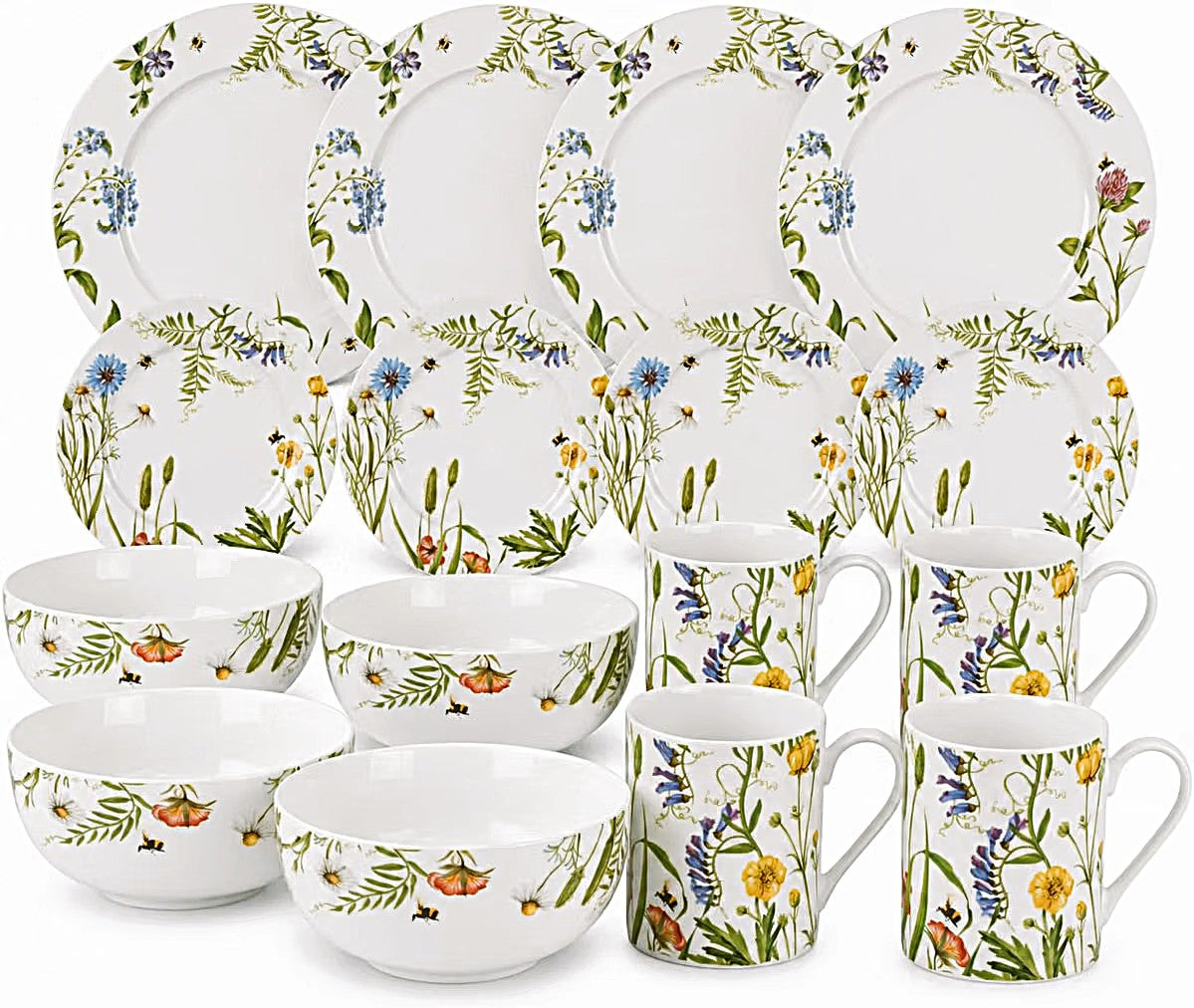 Bumble bee 16 piece dish set with floral design service for 4 made by Portmeirion Home