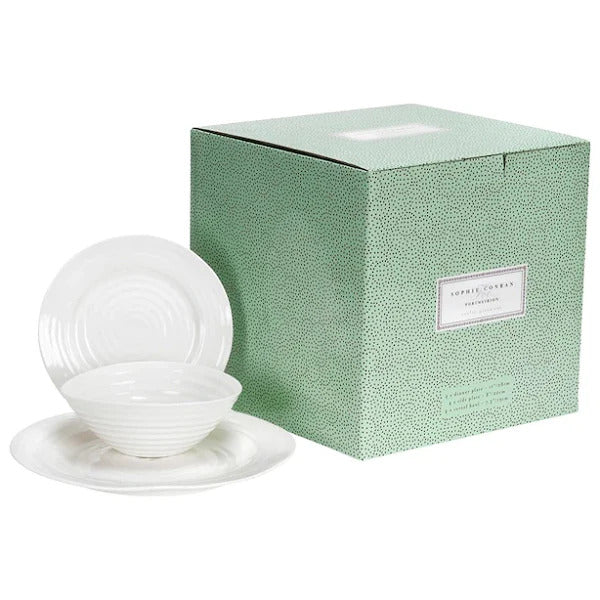 Portmeirion Sophie Conran White 12 Piece Set, Elegant Porcelain Dinnerware,  Appetizer, Buffet, Dinner, and Lunch Plates Service for 4