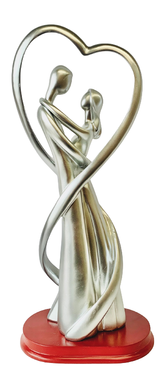 Lovers Couple Silver Painted Ceramic Statue On Wood Base 12.5"tall X 5.5"wide X 3.5"deep