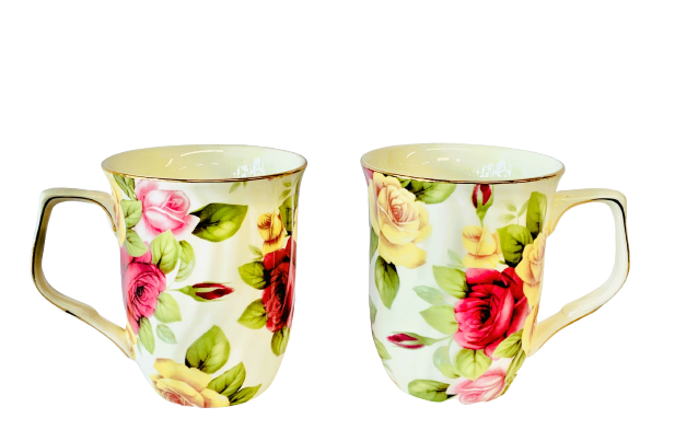 Coffee Mugs Roses 2 piece set Porcelain