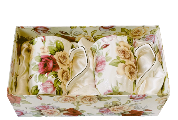 Coffee Mugs Roses 2 piece set Porcelain