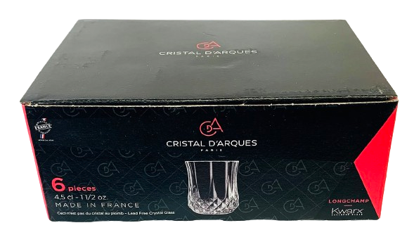 Longchamp Shot 6 Glasses Crystal Made in France By Cristal D'Arques 1.5-OZ volume