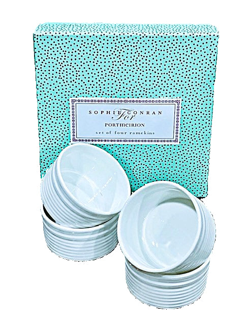 Set of four white ceramic ramekins with a Sophie Conran for Portmeirion box