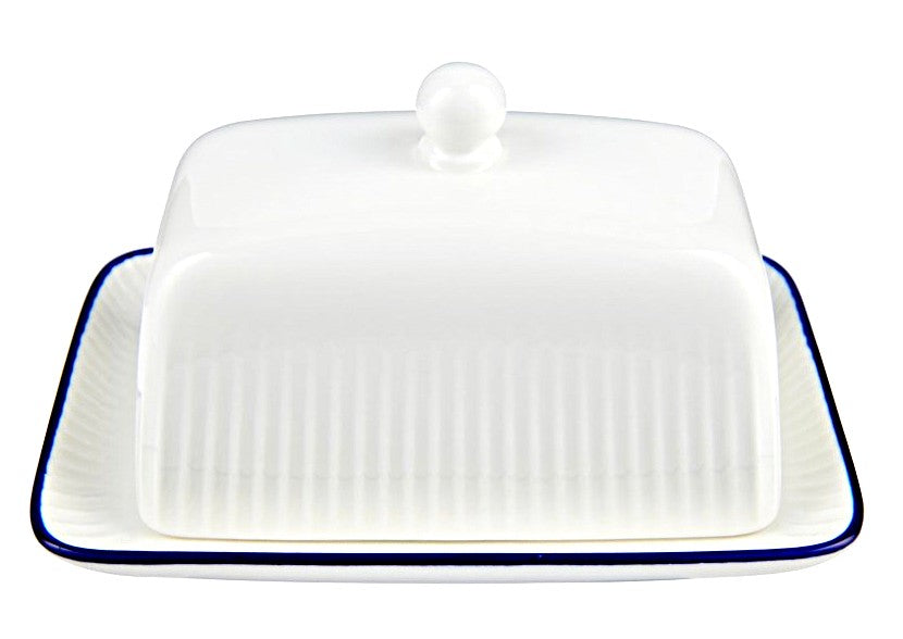 Cafe Blue Butter Dish Oblong with Cover 16cm X 11cm X 9cm Porcelain by Casa Domani
