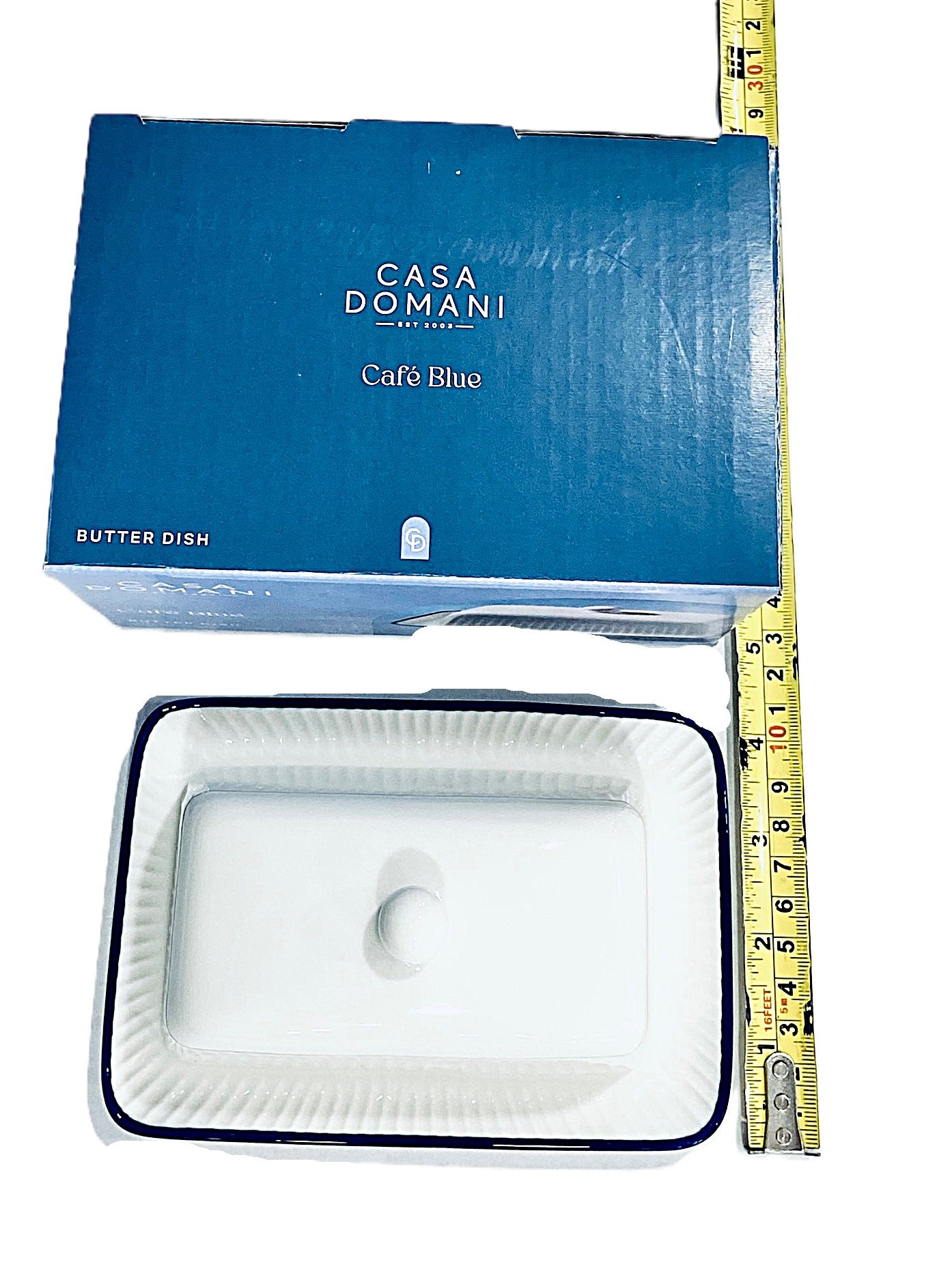 Cafe Blue Butter Dish Oblong with Cover 16cm X 11cm X 9cm Porcelain by Casa Domani