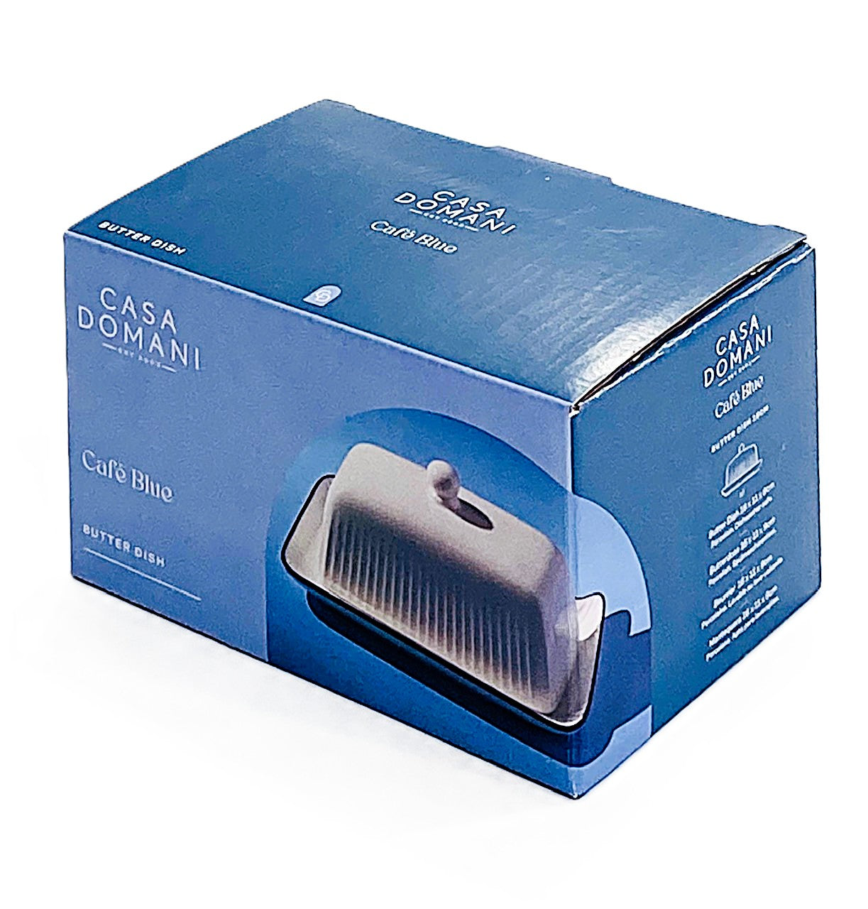 Cafe Blue Butter Dish Oblong with Cover 16cm X 11cm X 9cm Porcelain by Casa Domani