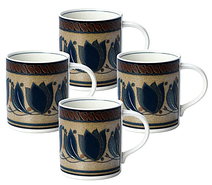Mikasa Arabella 4 mugs with decorative patterns on a white background
