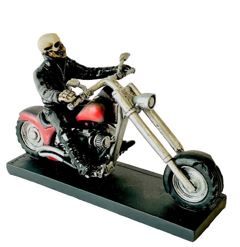 Skeleton Biker Statue 9" On Motorcycle