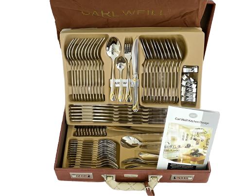 Flatware 78 Piece Set 18/10 Stainless Steel Tulip Gold from Carl Weill, Service for 12 people include 12 serving piece set