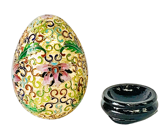 Egg Brass Cloisonne and wood base 3.5"Tall X 2.2"diameter