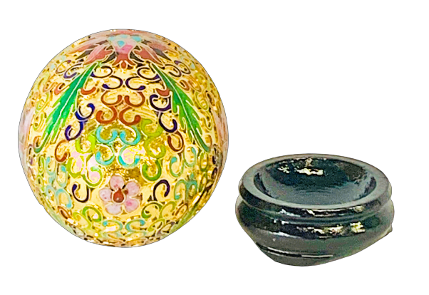 Egg Brass Cloisonne and wood base 3.5"Tall X 2.2"diameter