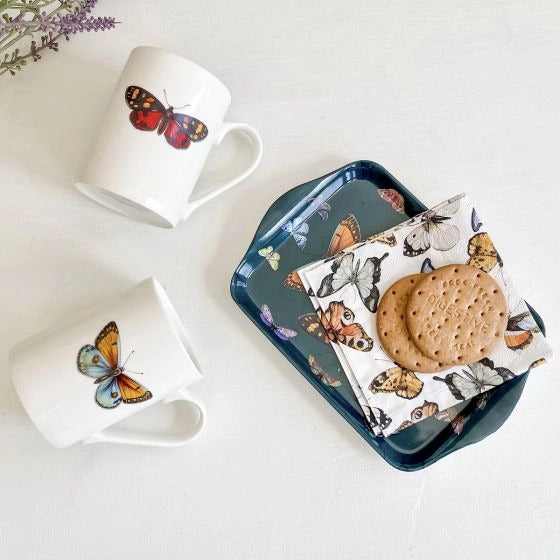 Pimpernel Botanic Garden Harmony Mug & Tray Set - 10oz Porcelain Mugs & 8" Melamine Tray 3-Piece Mug and Tray Gift Set