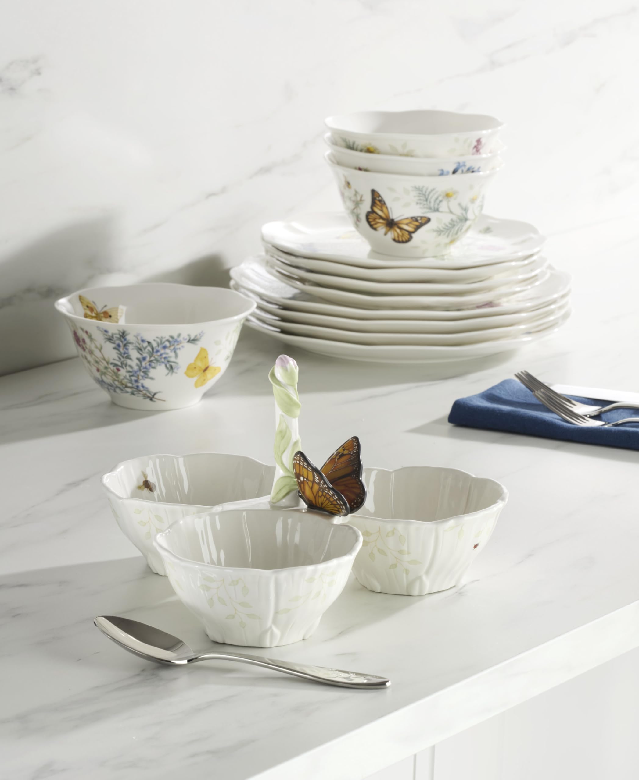 Lenox Butterfly Meadow 3 Section Server 24cm X 24cm X 14cm high