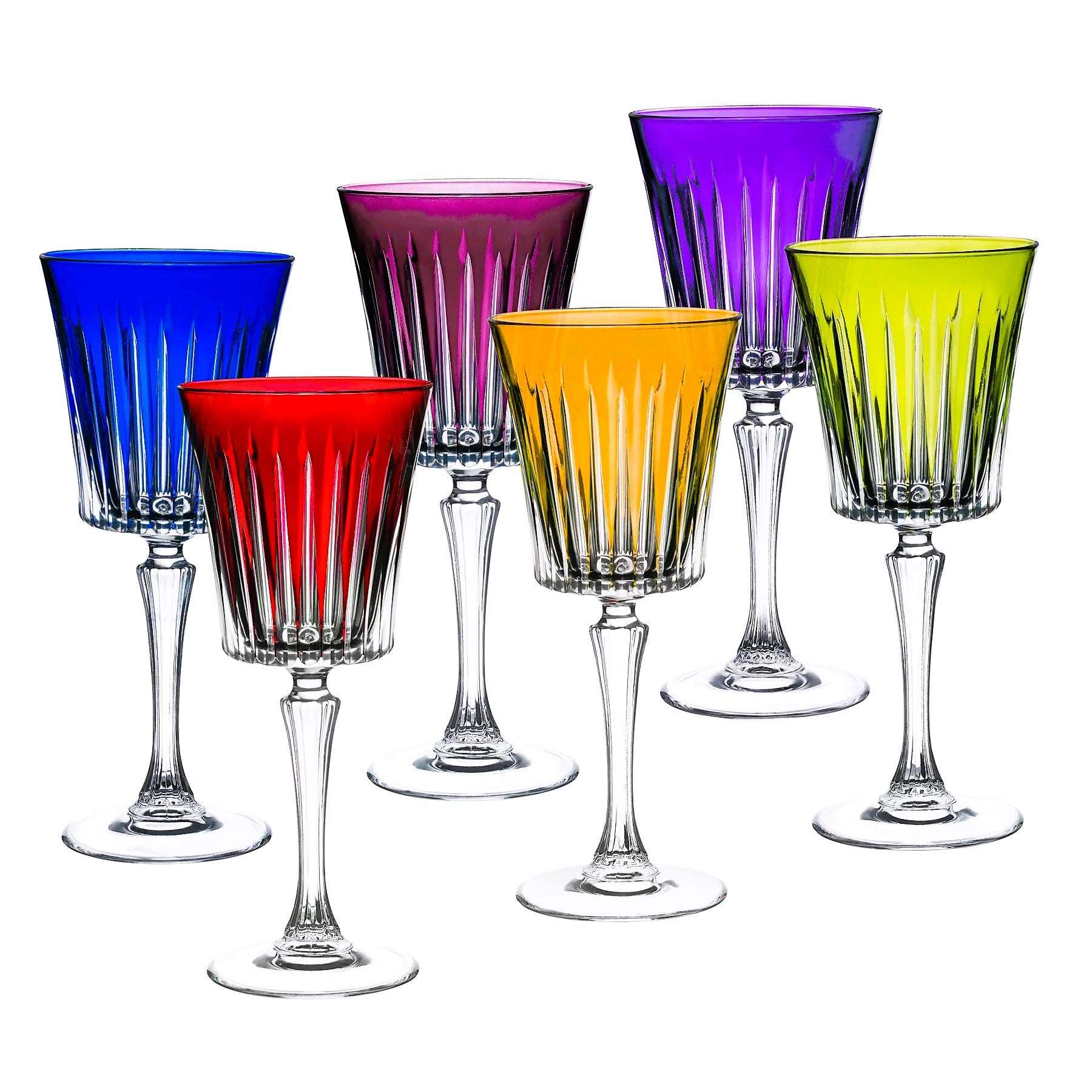 Crystal 6 Wine Glasses Hand Made and Hand Cut Assorted Colors Made in Europe