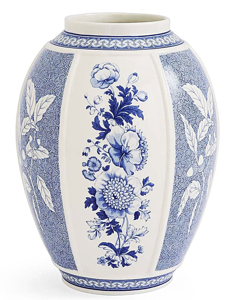 Spode Blue Italian British Flowers Vase 10"tall Panels