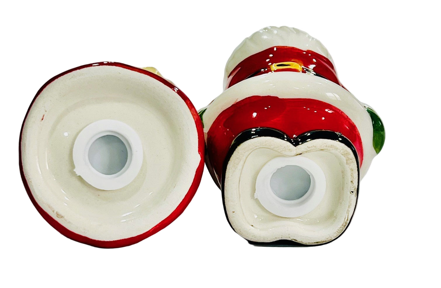 salt and pepper ceramic base with red and white 