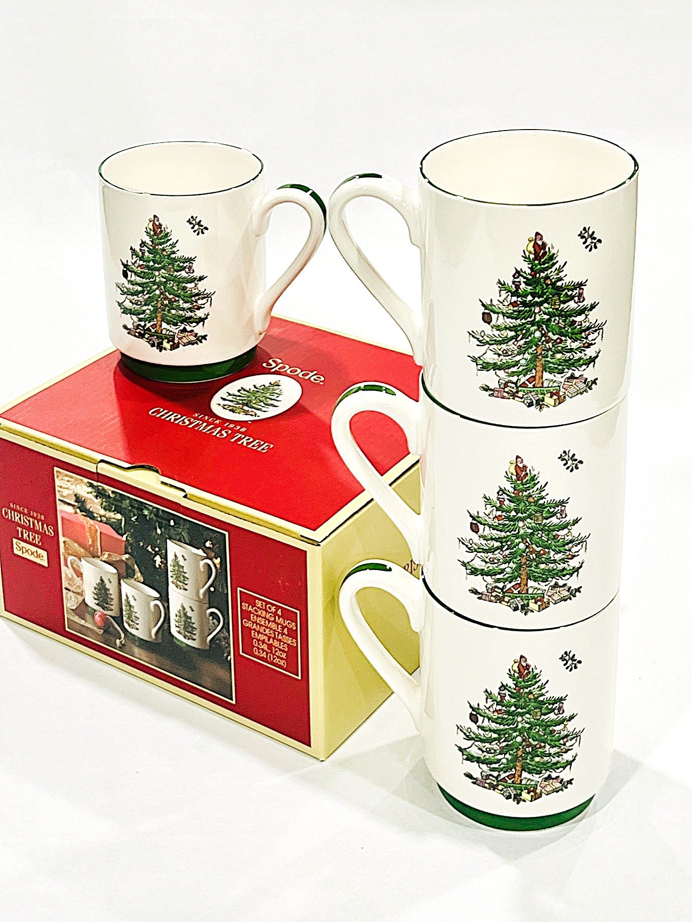 Spode Christmas Tree Stacking Mugs Set of 4 Mugs 12-OZ Use for Tea and Hot Cocoa|