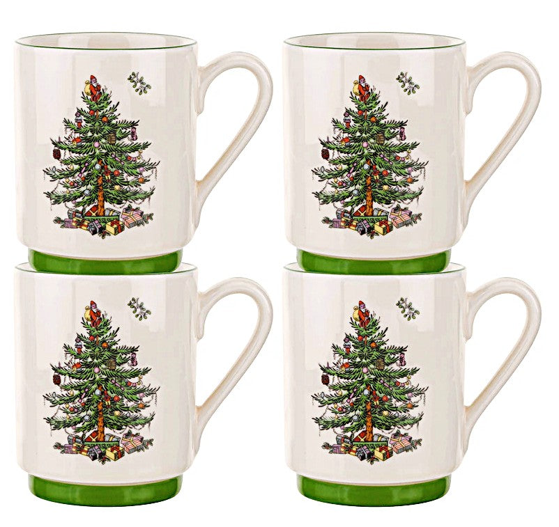 Spode Christmas Tree Stacking Mugs Set of 4 Mugs 12-OZ Use for Tea and Hot Cocoa|