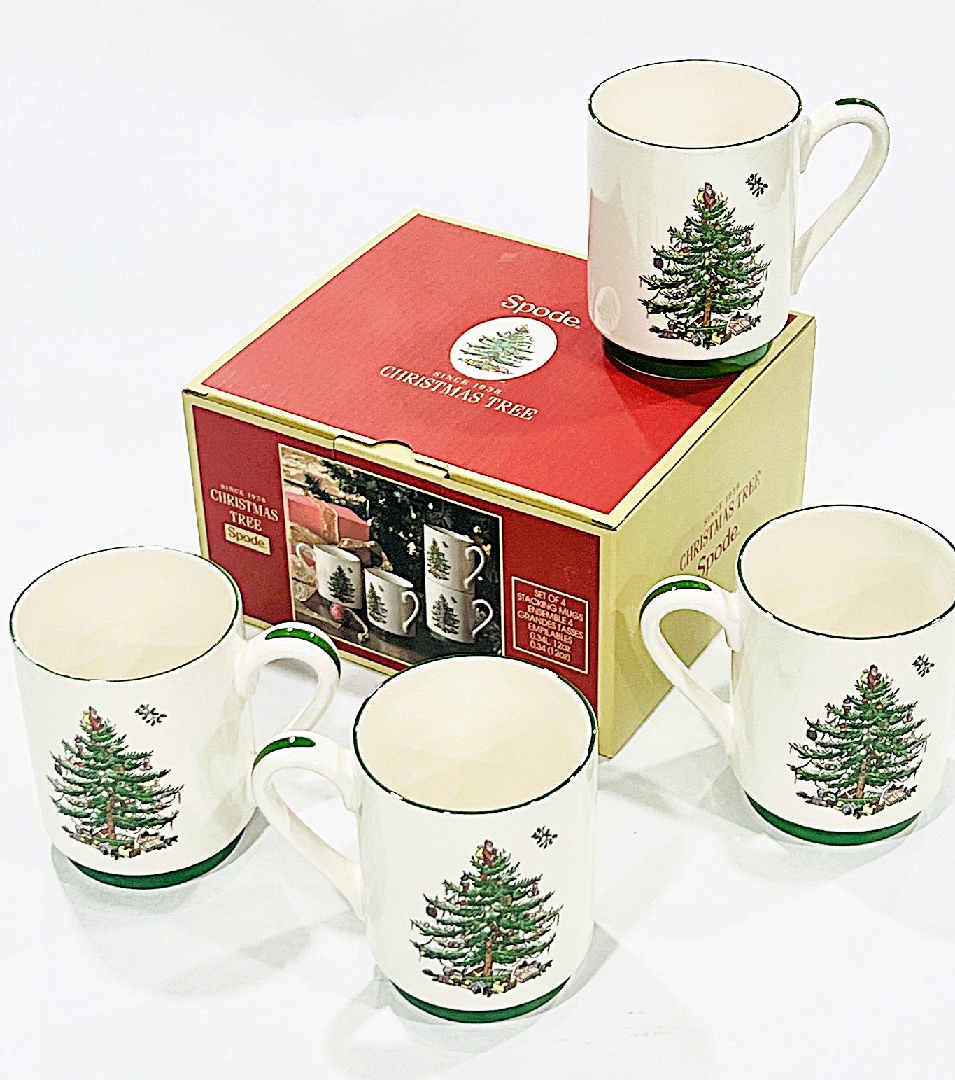 Spode Christmas Tree Stacking Mugs Set of 4 Mugs 12-OZ Use for Tea and Hot Cocoa|