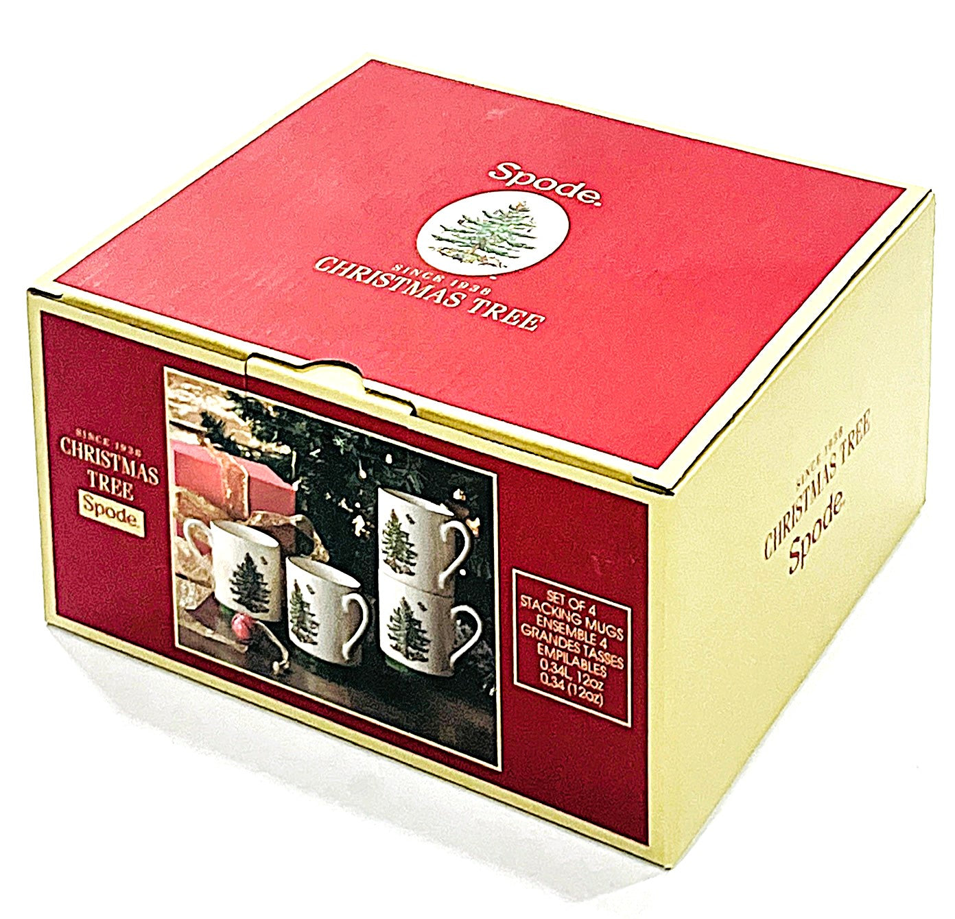 Spode Christmas Tree Stacking Mugs Set of 4 Mugs 12-OZ Use for Tea and Hot Cocoa|