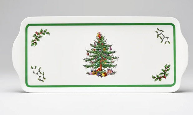 Spode Christmas Tree Sandwich Tray for Holiday Snacks - Pimpernel Melamine Tray (15" x 6.5") Elegant Holiday Tableware