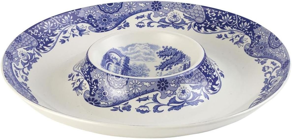 Spode Blue Italian Chip & Dip 14.5"round porcelain