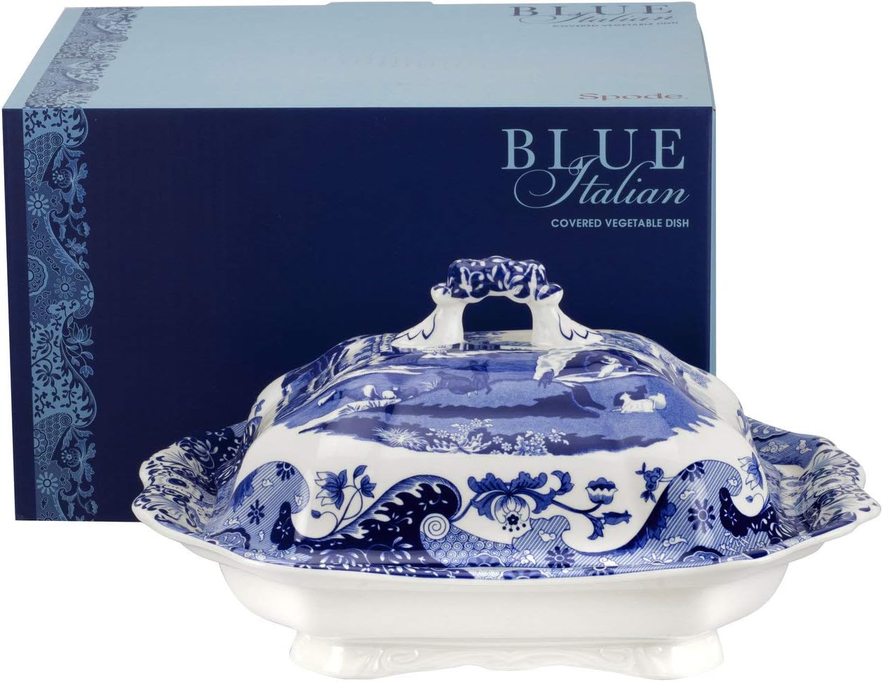 Spode Blue Italian Covered Vegetable Dish Porcelain 12" = 30cm