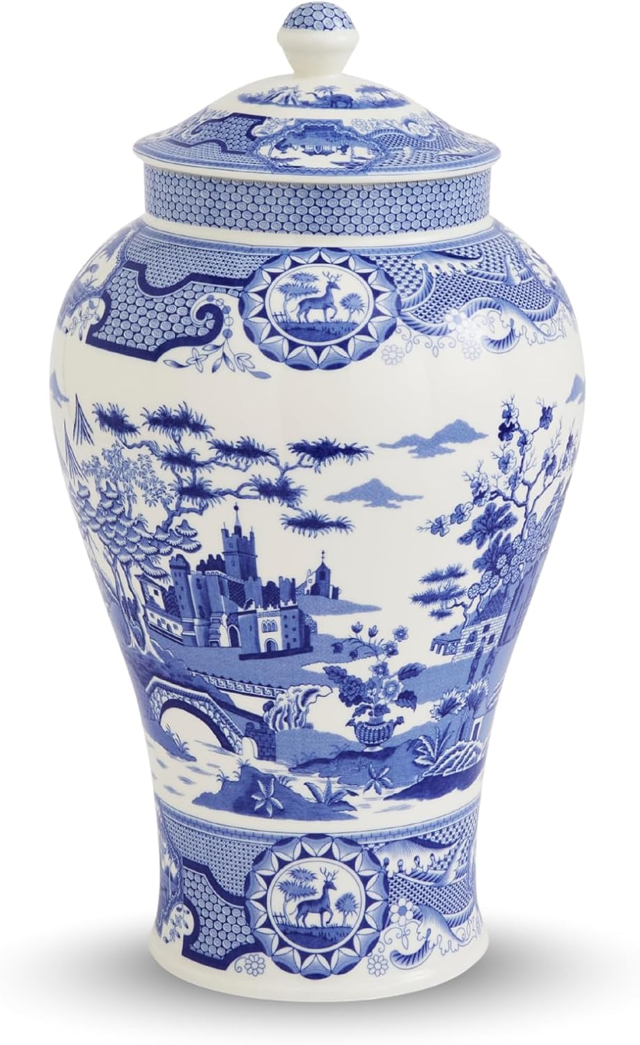 Spode Blue Italian Vase with cover 14.3"tall