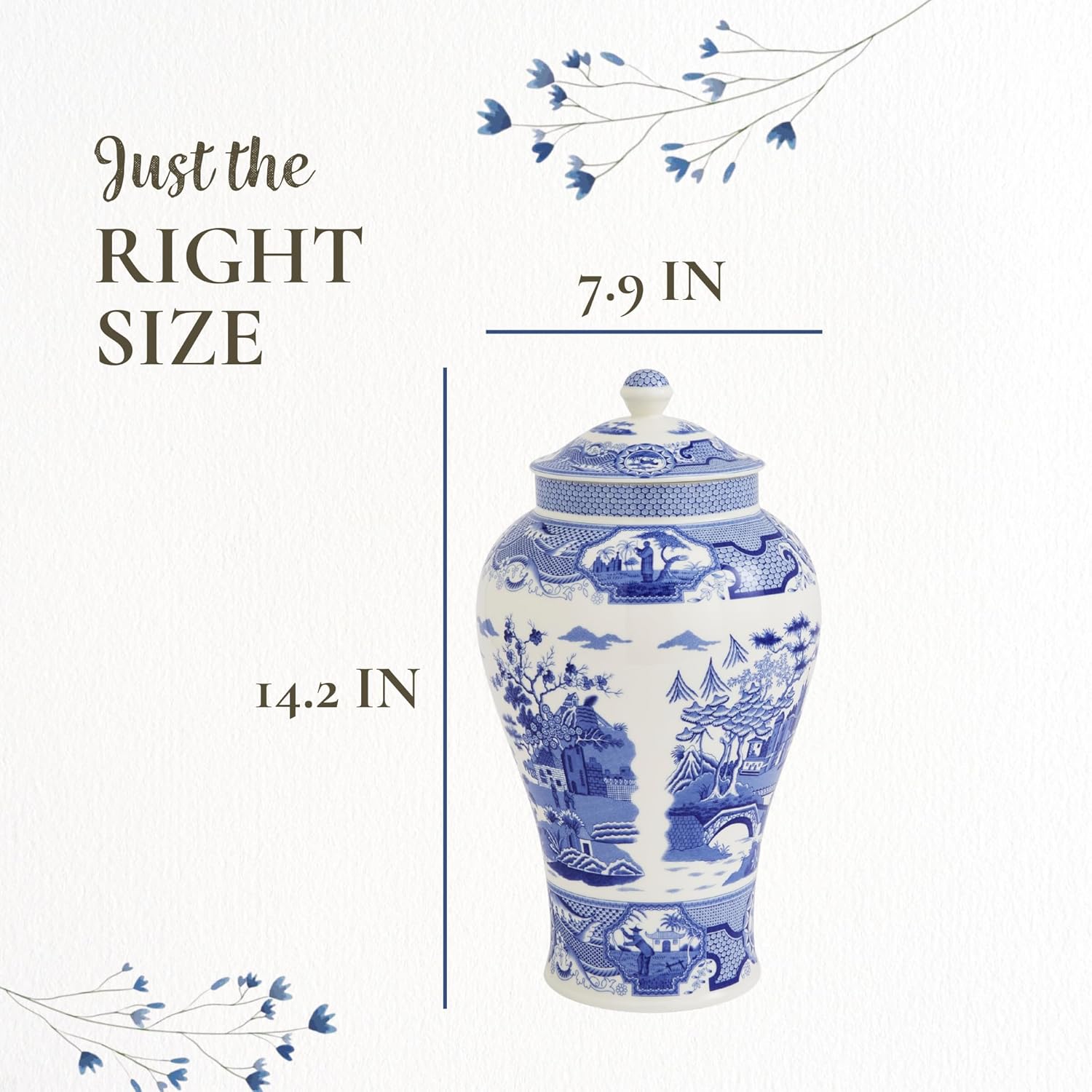 Spode Blue Italian Vase with cover 14.3"tall