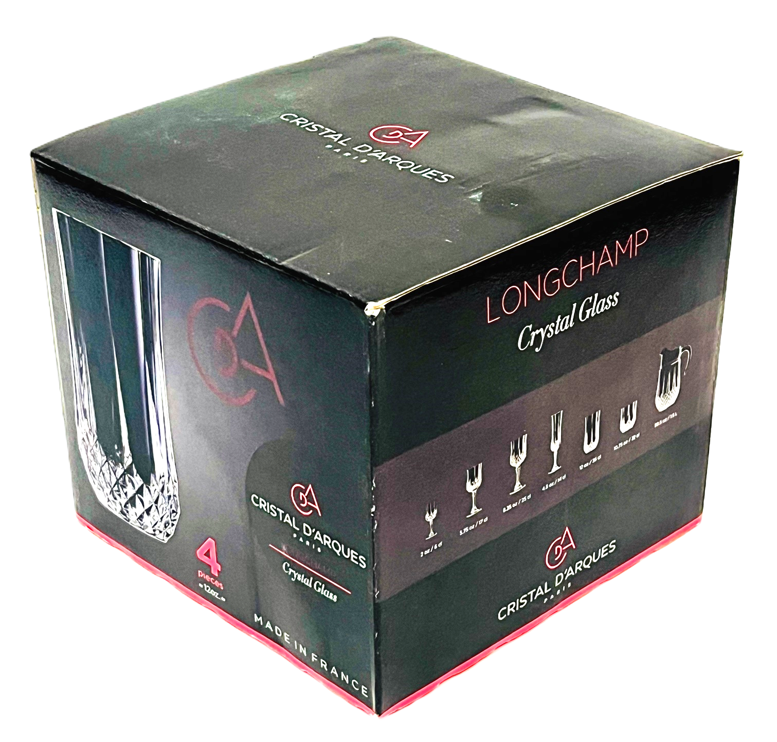 Longchamp Tumbler 4 Highball By ‎Cristal D'arques 12-OZ France 3"diameter X 5.3"tall