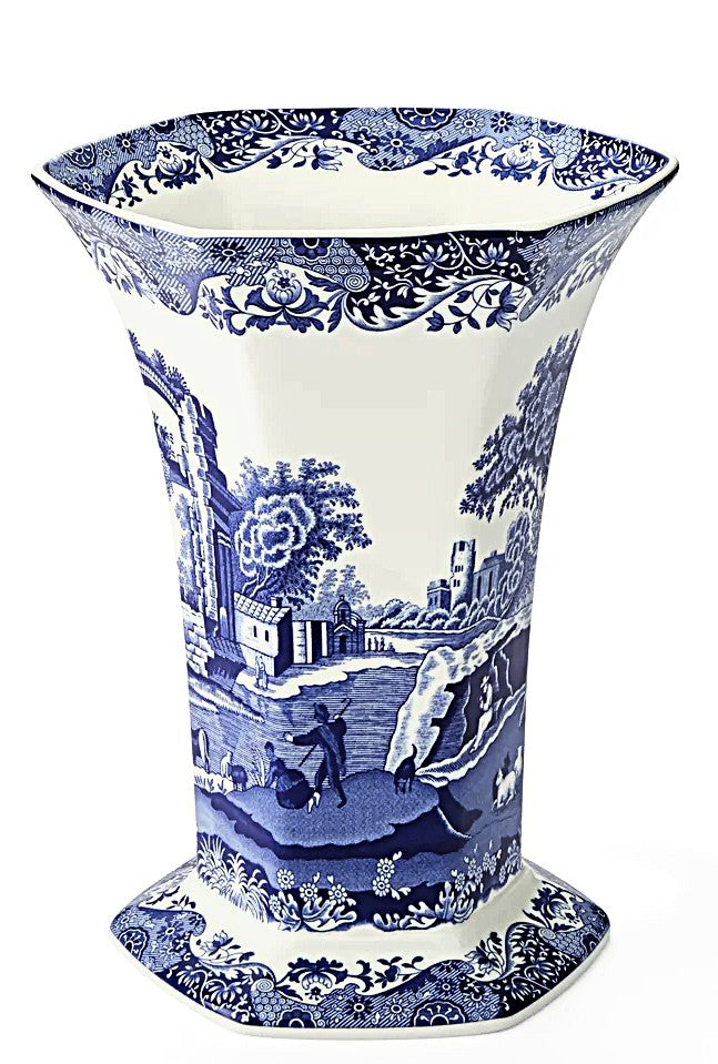 Spode Blue Italian Vase 27cm 10.5" Hexagonal