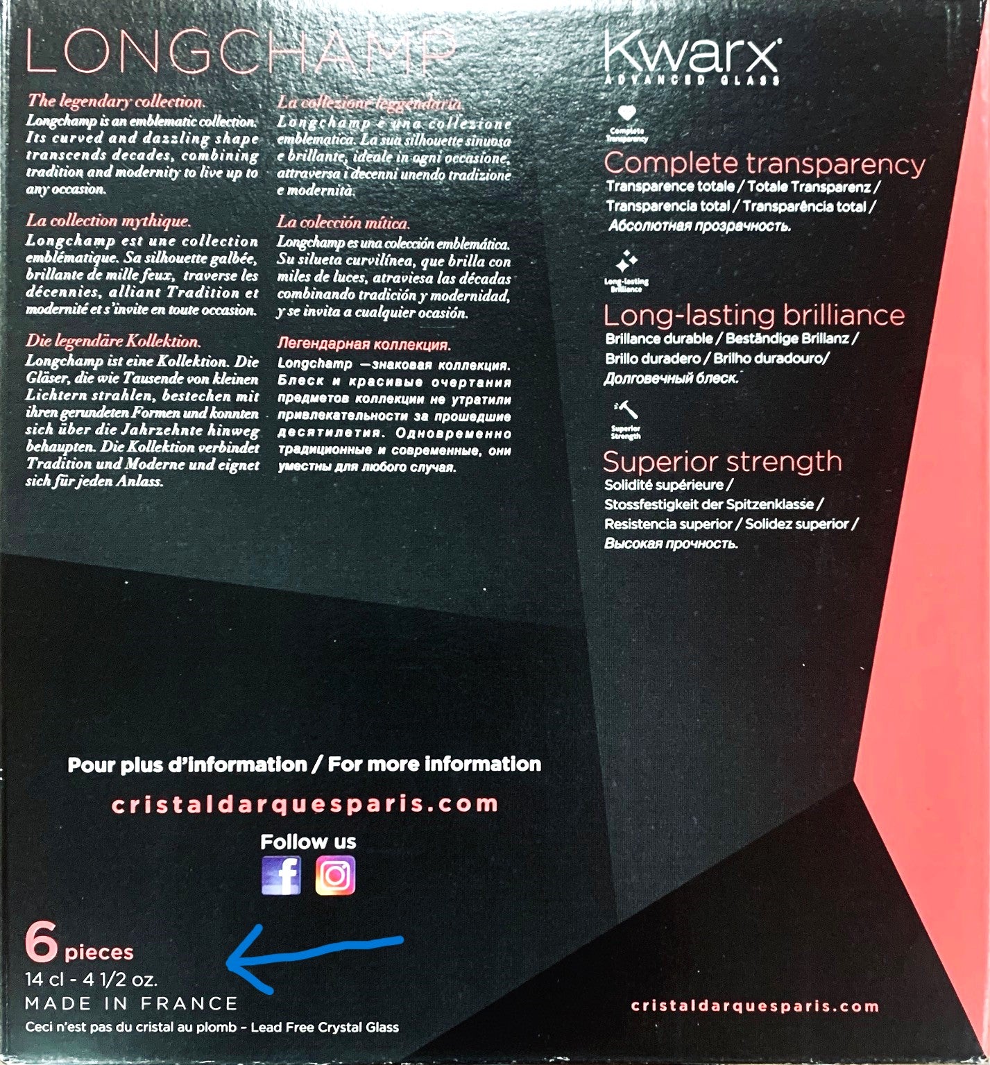 Cristal D'arques CreaTable, ECLAT, Glass 14 cl 6 Pieces Longchamp Champagne Flute, Crystal