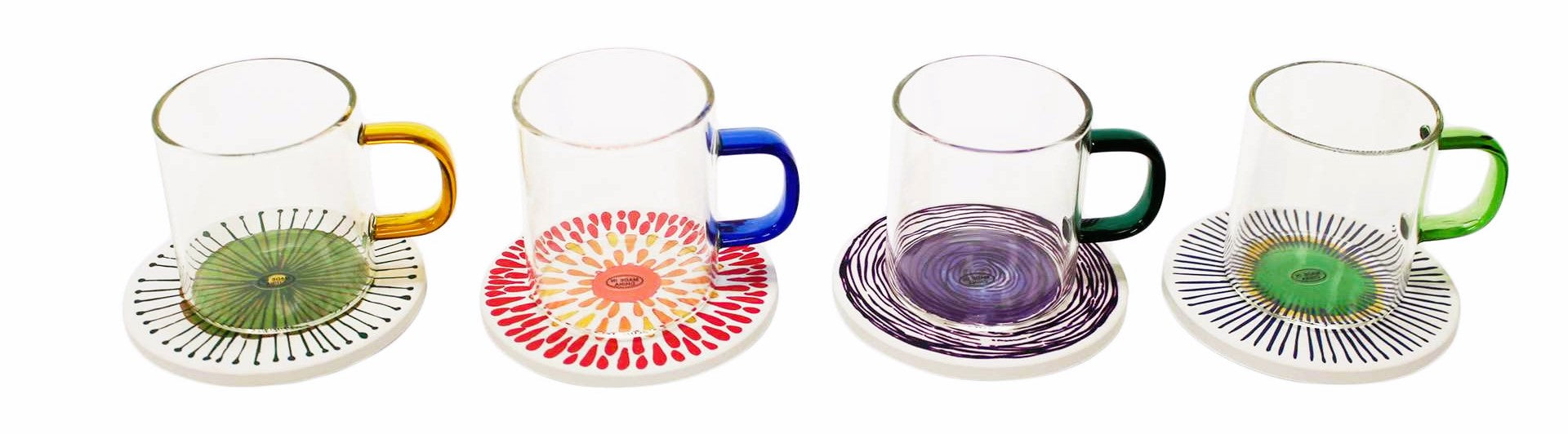 4 Espresso Cups Glass + 4 Ceramic Coasters