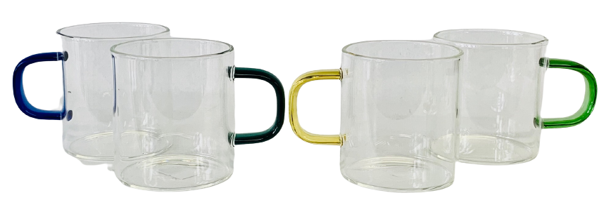 4 Espresso Cups Glass + 4 Ceramic Coasters