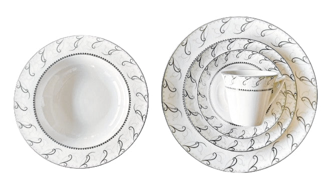 Dinnerware 24 Piece Set, Service for 4 Maria Platinum Collection by Success