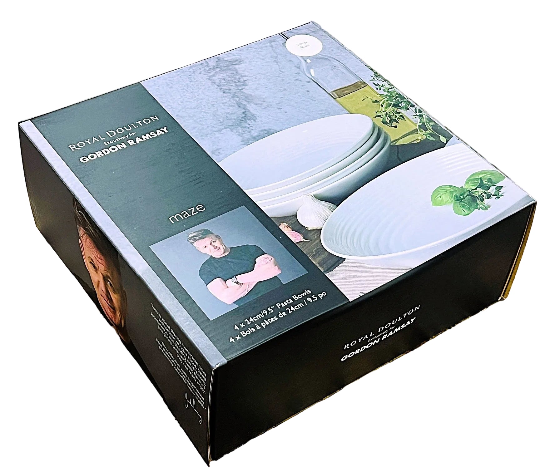 Box of Royal Doulton Gordon Ramsay Maze dinnerware set on a white surface