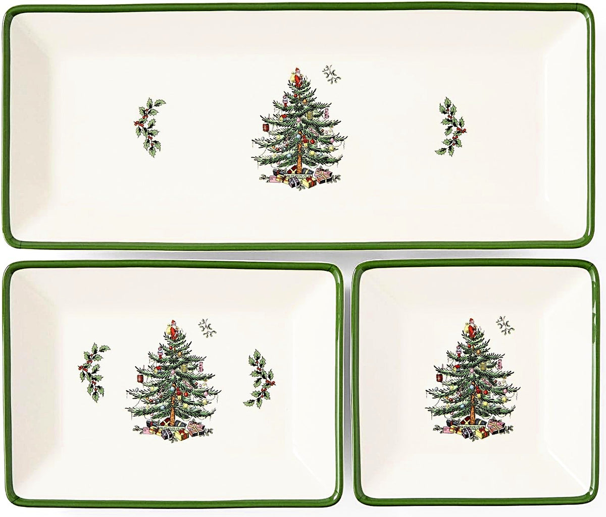 Spode Christmas Tree 3-Piece Dessert Trays, Serveware - Holiday Dinnerware & Decorative Tray, Holiday Winter Serving for All Parties & Occasions - for Snacks, Appetizers, Cookies