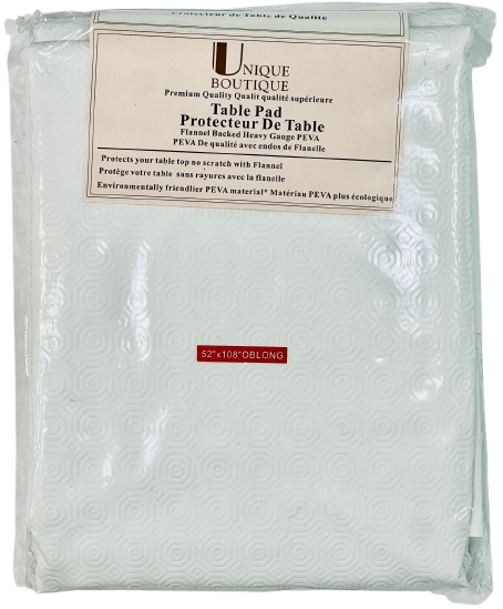 Table Pad Premium Quilted White 52" X 108" Unique Boutique Cushioned Heavy Duty