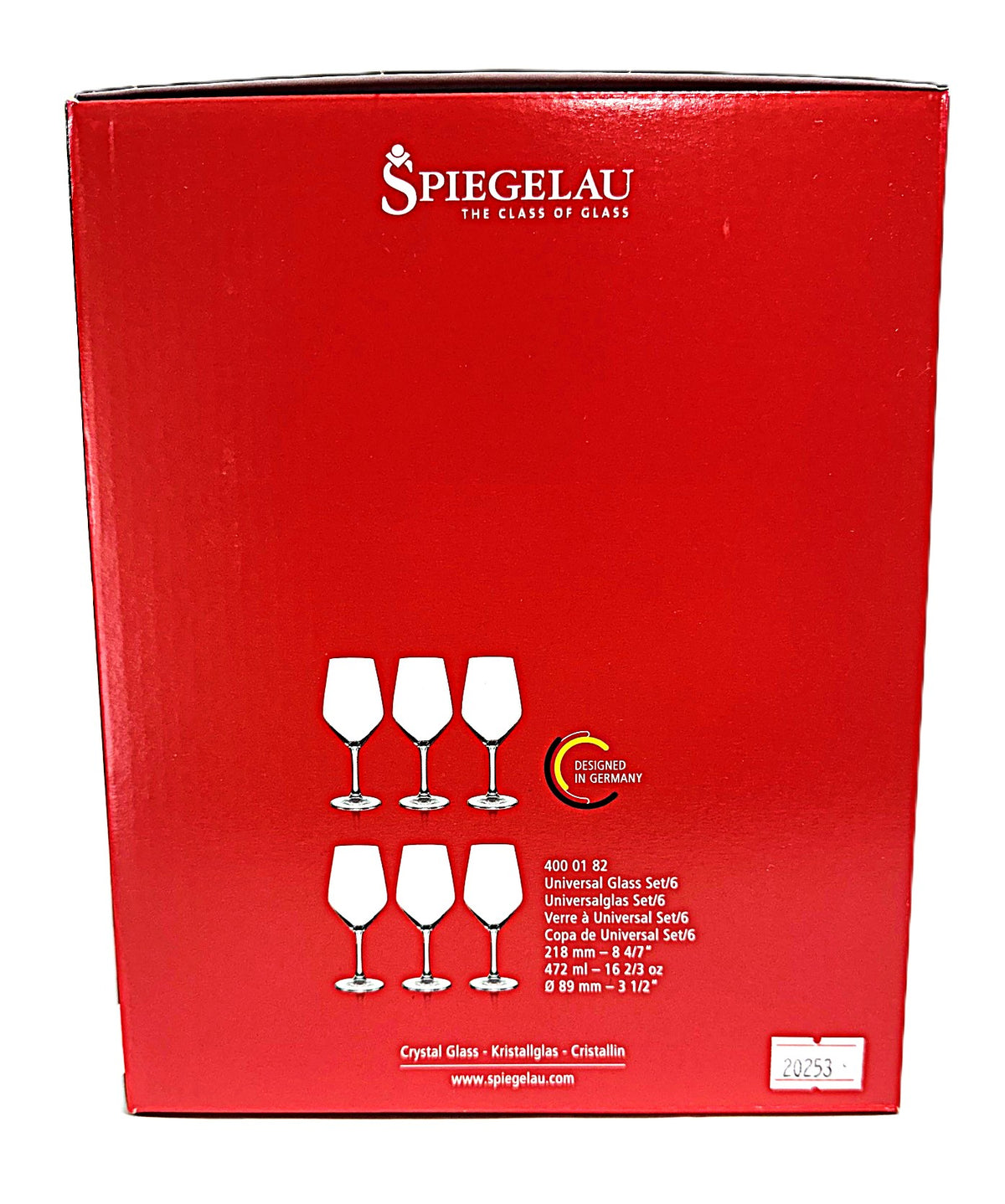 Spiegelau Festino Universal Crystal Stemware set of 6, 472ML = 8.5OZ