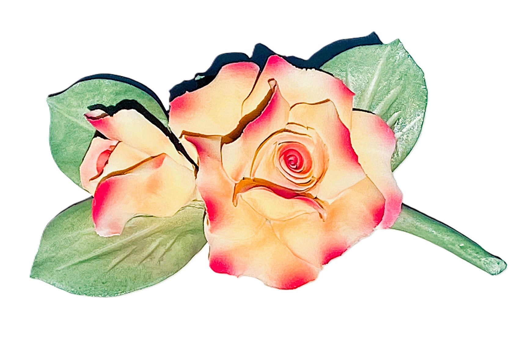 Capodimonte Rose with Bud (Yellow & Purple) Porcelain Flower Hand Made in Italy