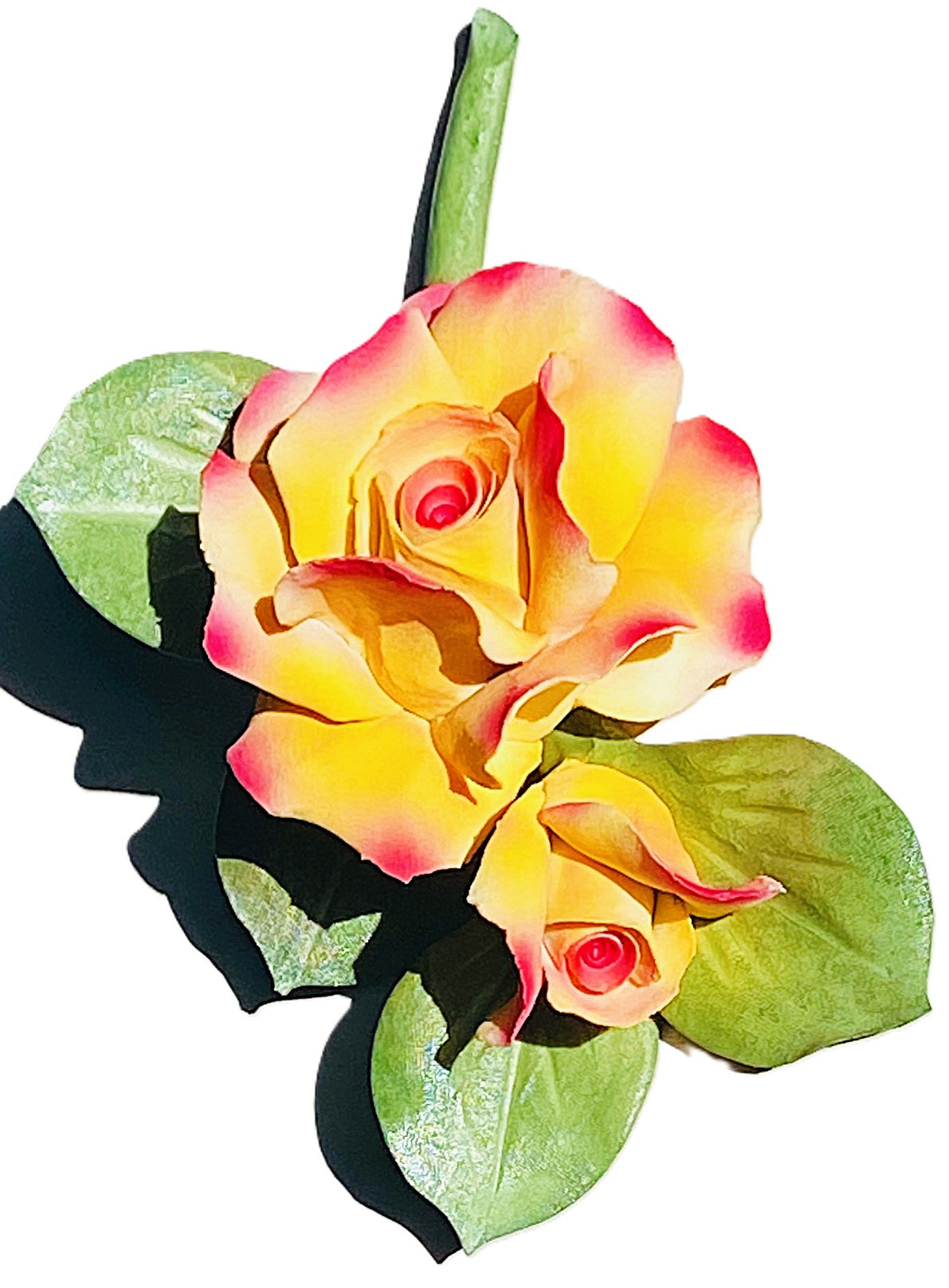 Capodimonte Rose with Bud (Yellow & Purple) Porcelain Flower Hand Made in Italy