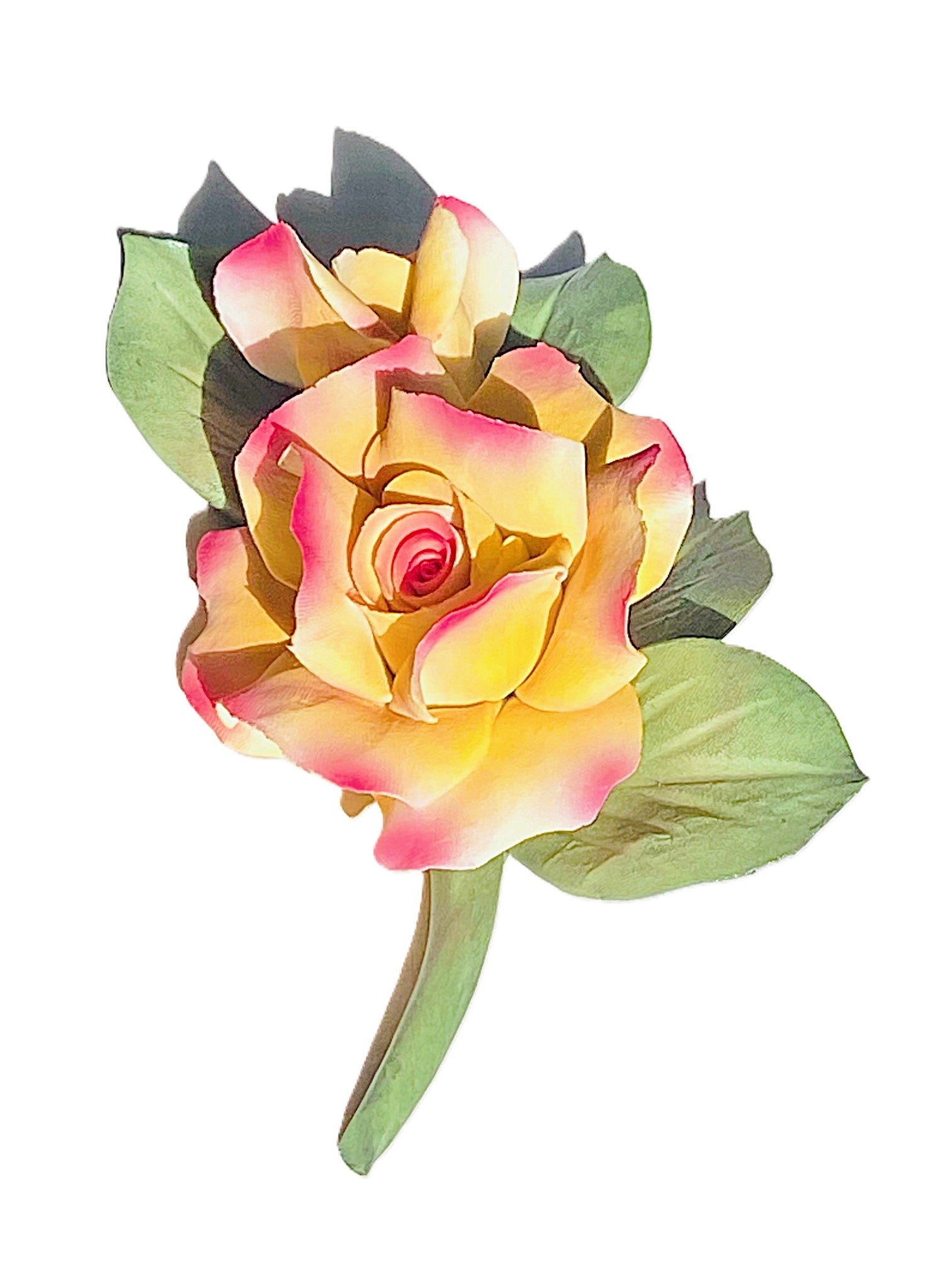 Capodimonte Rose with Bud (Yellow & Purple) Porcelain Flower Hand Made in Italy
