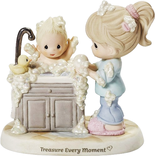 Precious Moments Treasure Every Moment Porcelain Figurine Mother with Baby Bubble Bath