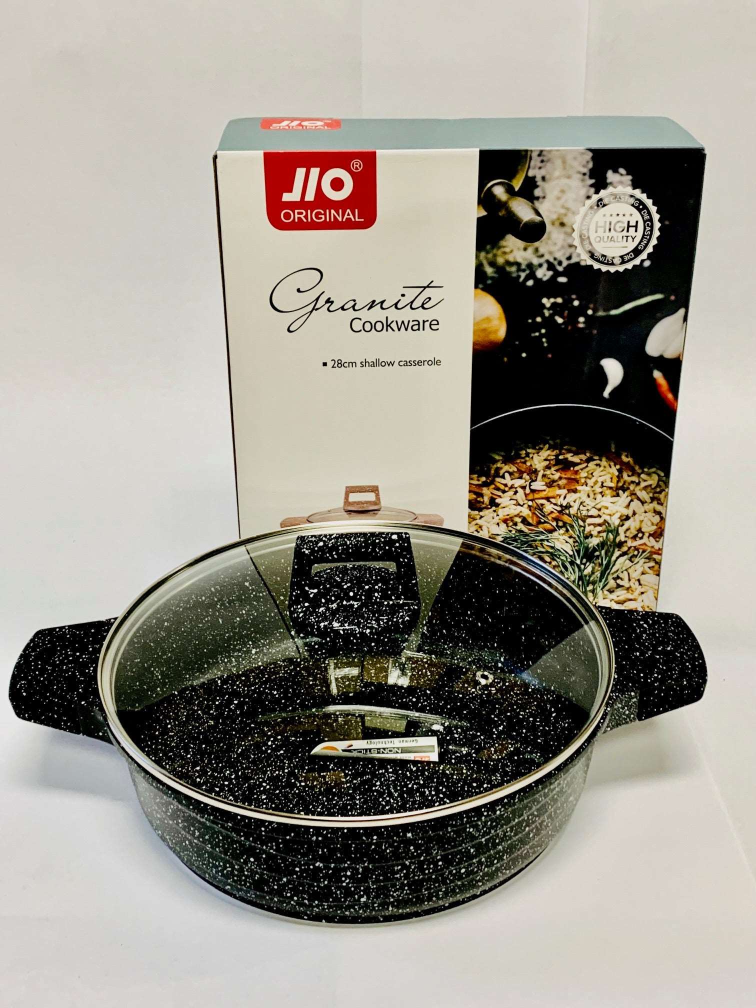 Granite Cookware 28cm Casserole 100% Eco Friendly with Glass Cover - Royal Gift