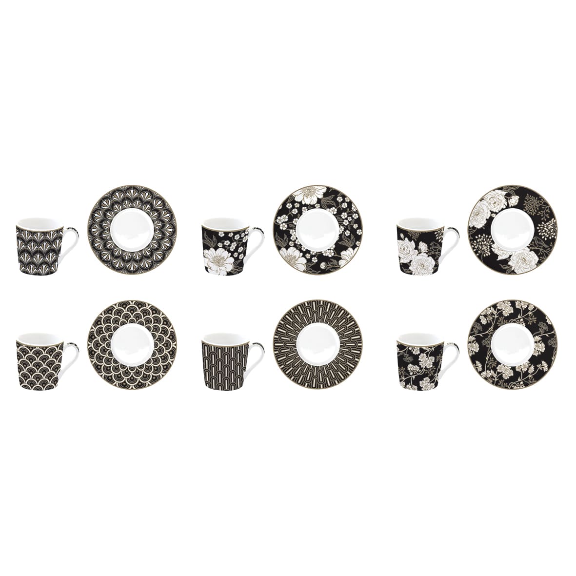 Espresso 6 cups and 6 saucers Porcelain Art Deco By Easylife