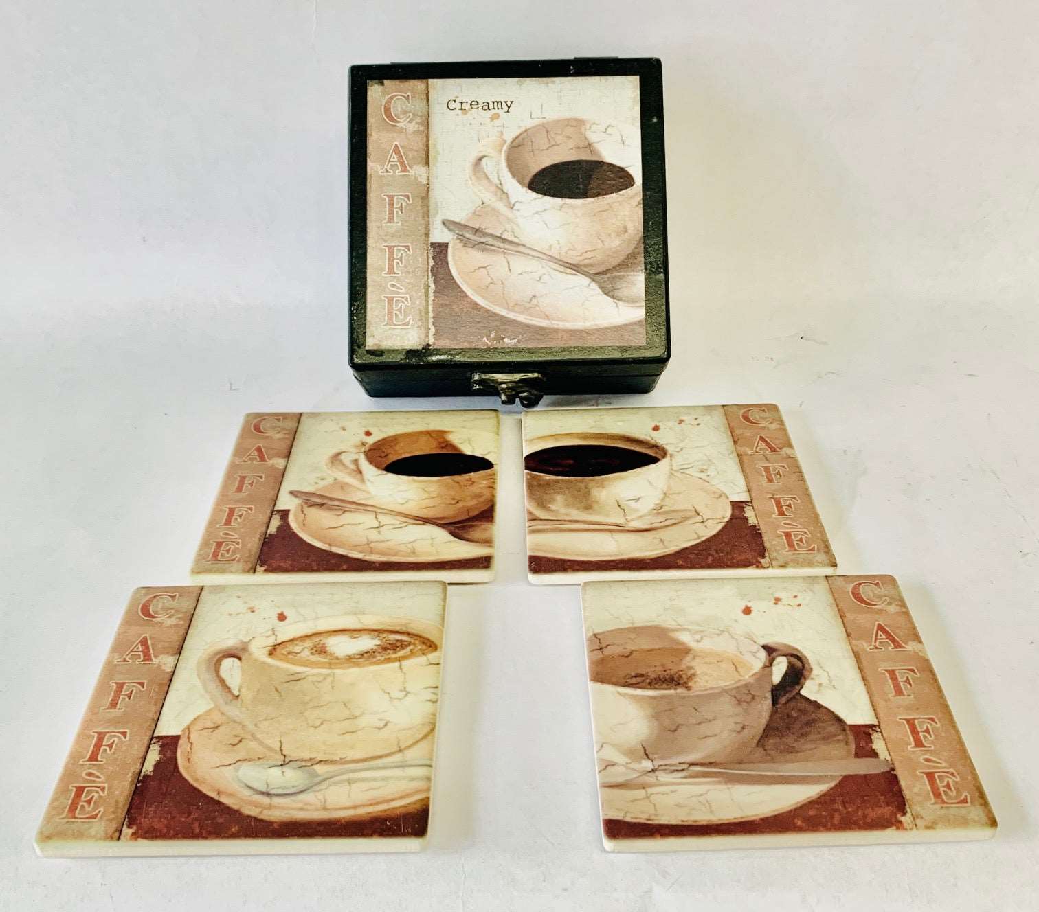 Coasters with wood box 5 piece set Porcelain Cafe Design - Royal Gift